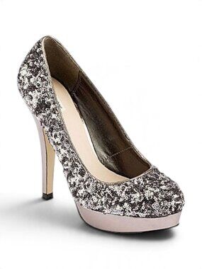 Olsenboye Women's Silver Sequins 1" Platform 5" Heels Size 8